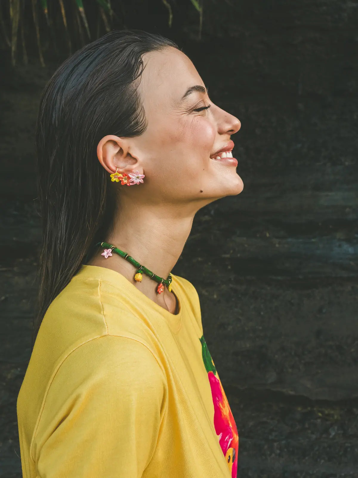 Collier perles et fleur de lys tigrée