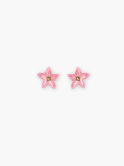 Pink fleur-de-lis ear studs