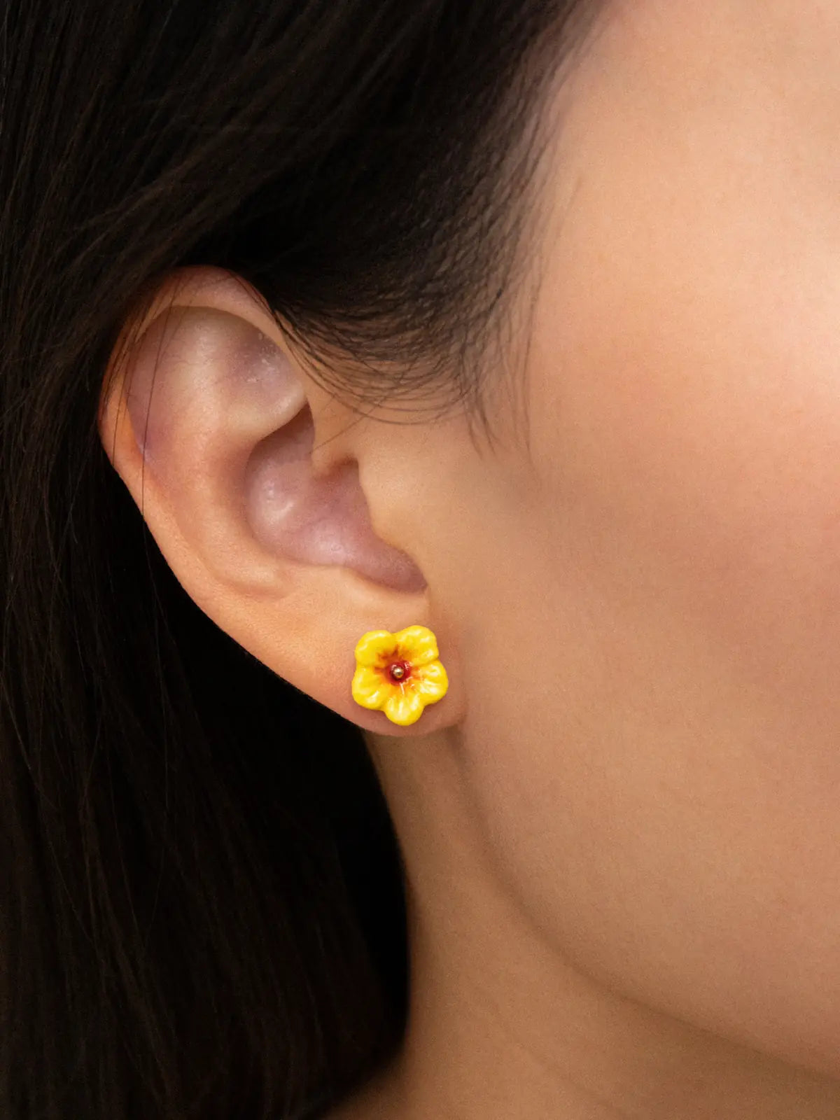 Boucles d'oreilles puces - hibiscus jaune
