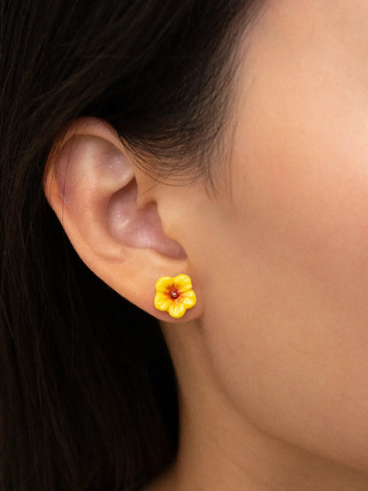 Boucles d'oreilles puces - hibiscus jaune