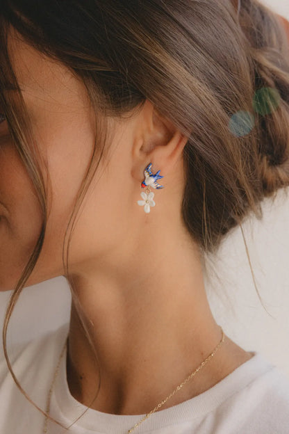Swallow, orange and flower earrings