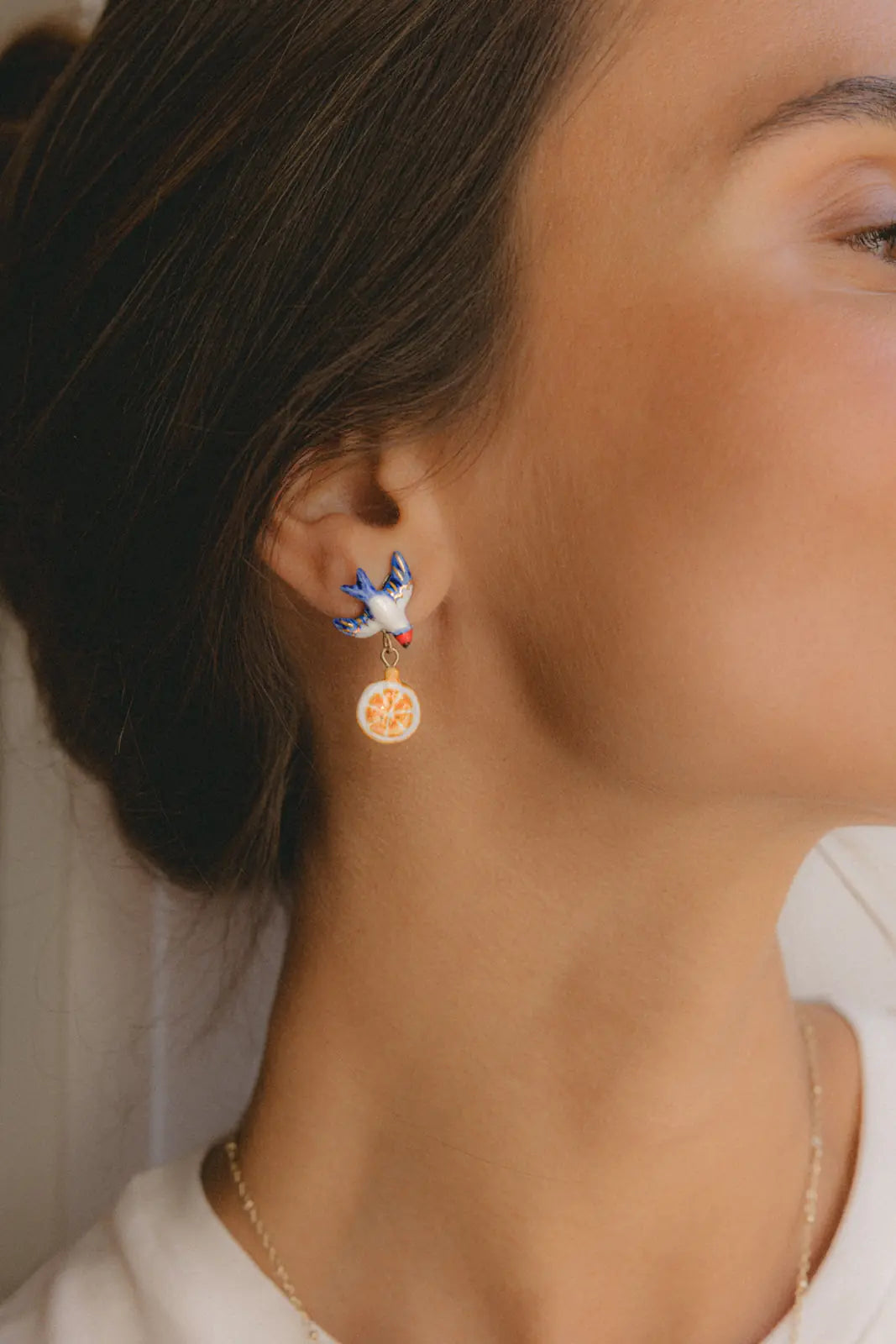 Swallow, orange and flower earrings