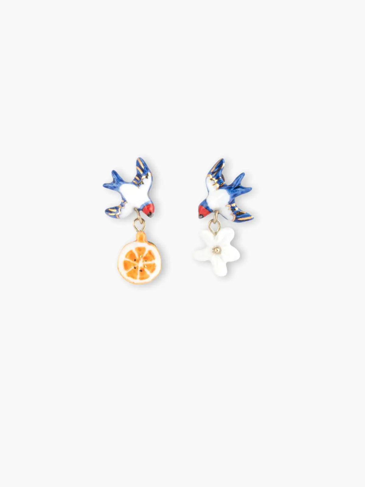 Swallow, orange and flower earrings