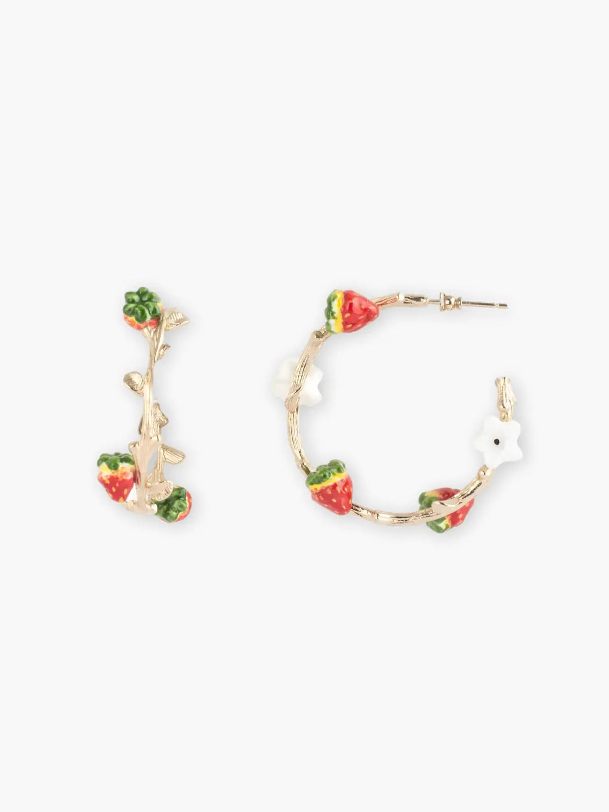 Boucles d'oreilles créoles branche fraises et fleur