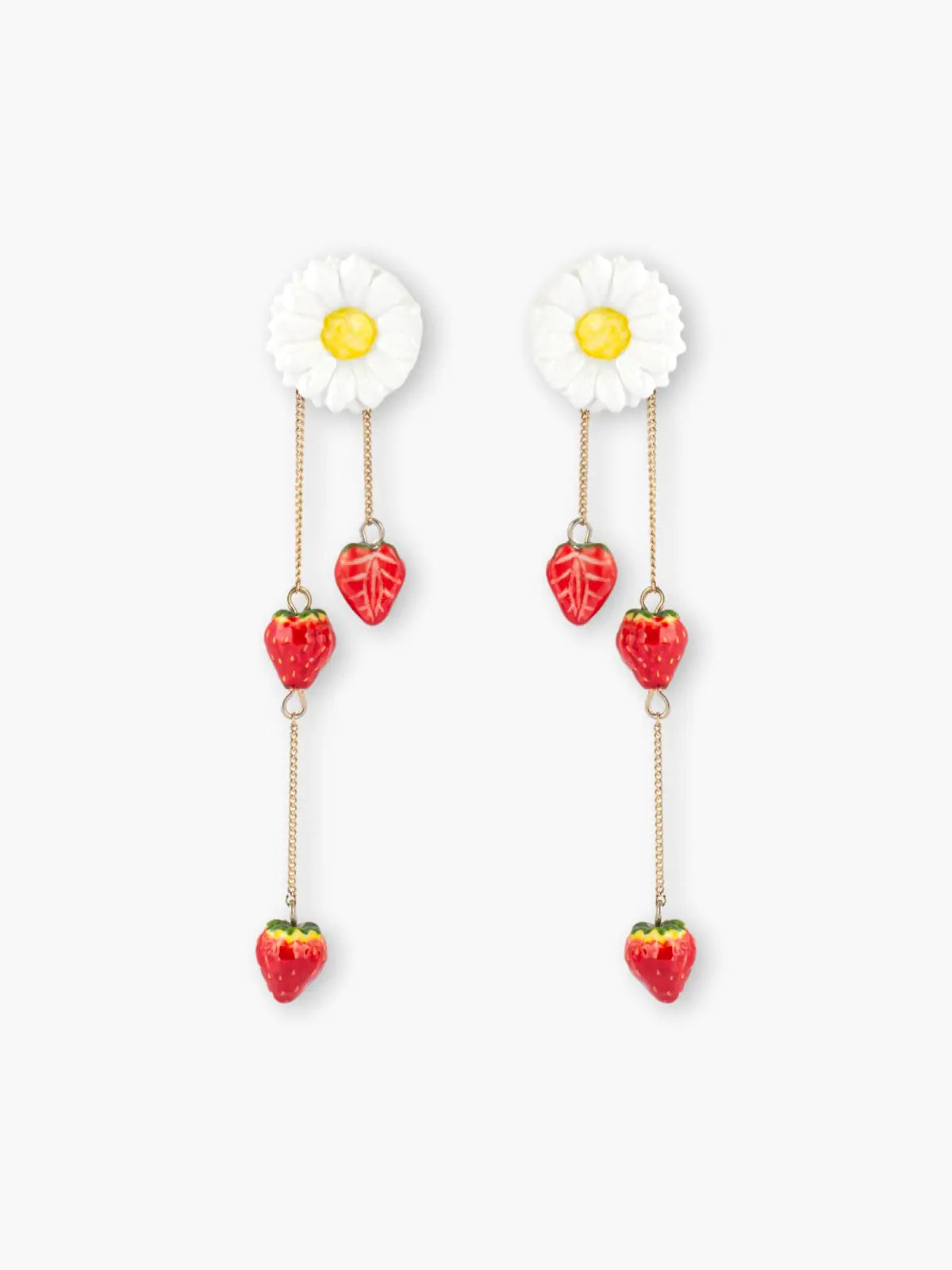 Orecchini pendenti con margherite e fragole