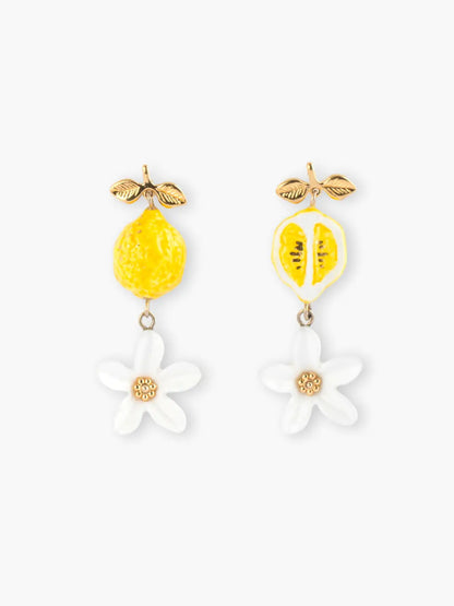 Lemon and flower drop earrings
