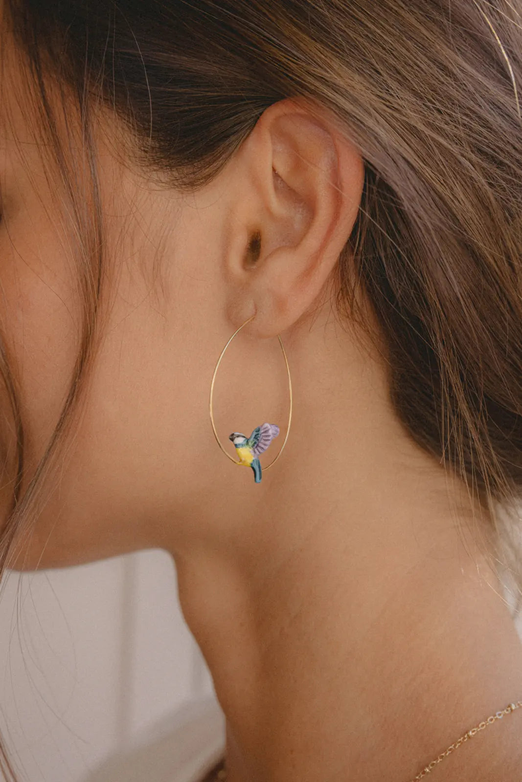 Boucles d'oreilles créoles mésange en vol