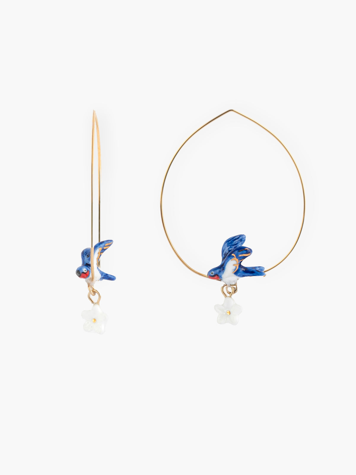 Boucles d'oreilles créoles hirondelle et fleur