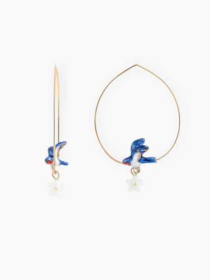 Boucles d'oreilles créoles hirondelle et fleur