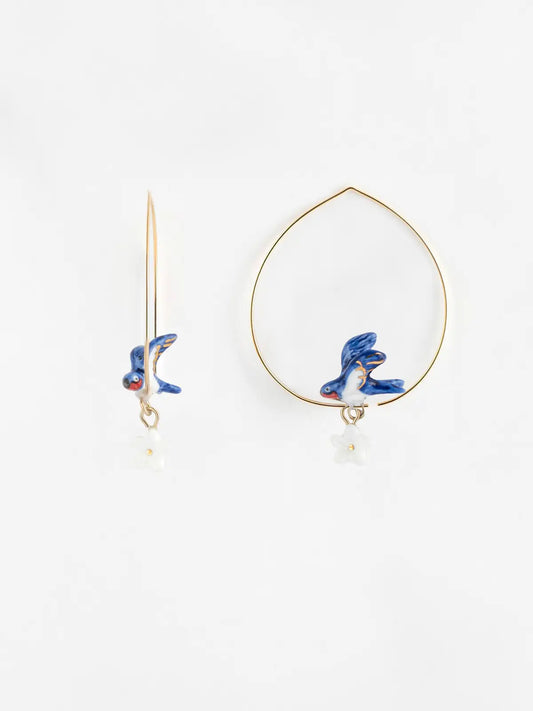 Boucles d'oreilles créoles hirondelle et fleur