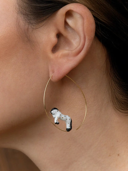 Large white horse hoop earrings