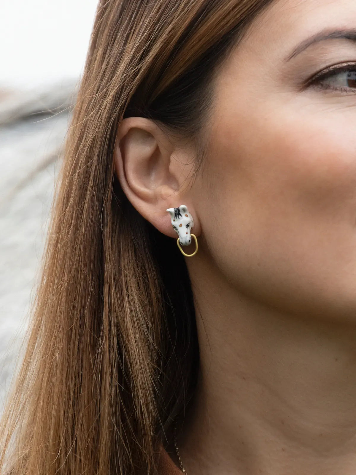 Pulci dell'orecchio della testa di cavallo bianco