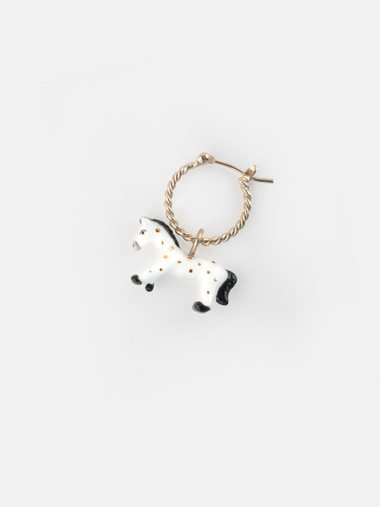 Mini orecchini a cerchio con cavallo bianco - Venduti singolarmente