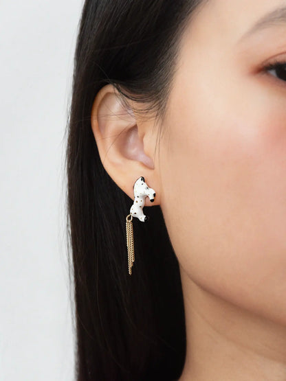 Boucles d'oreilles puces -  cheval blanc avec chaînes