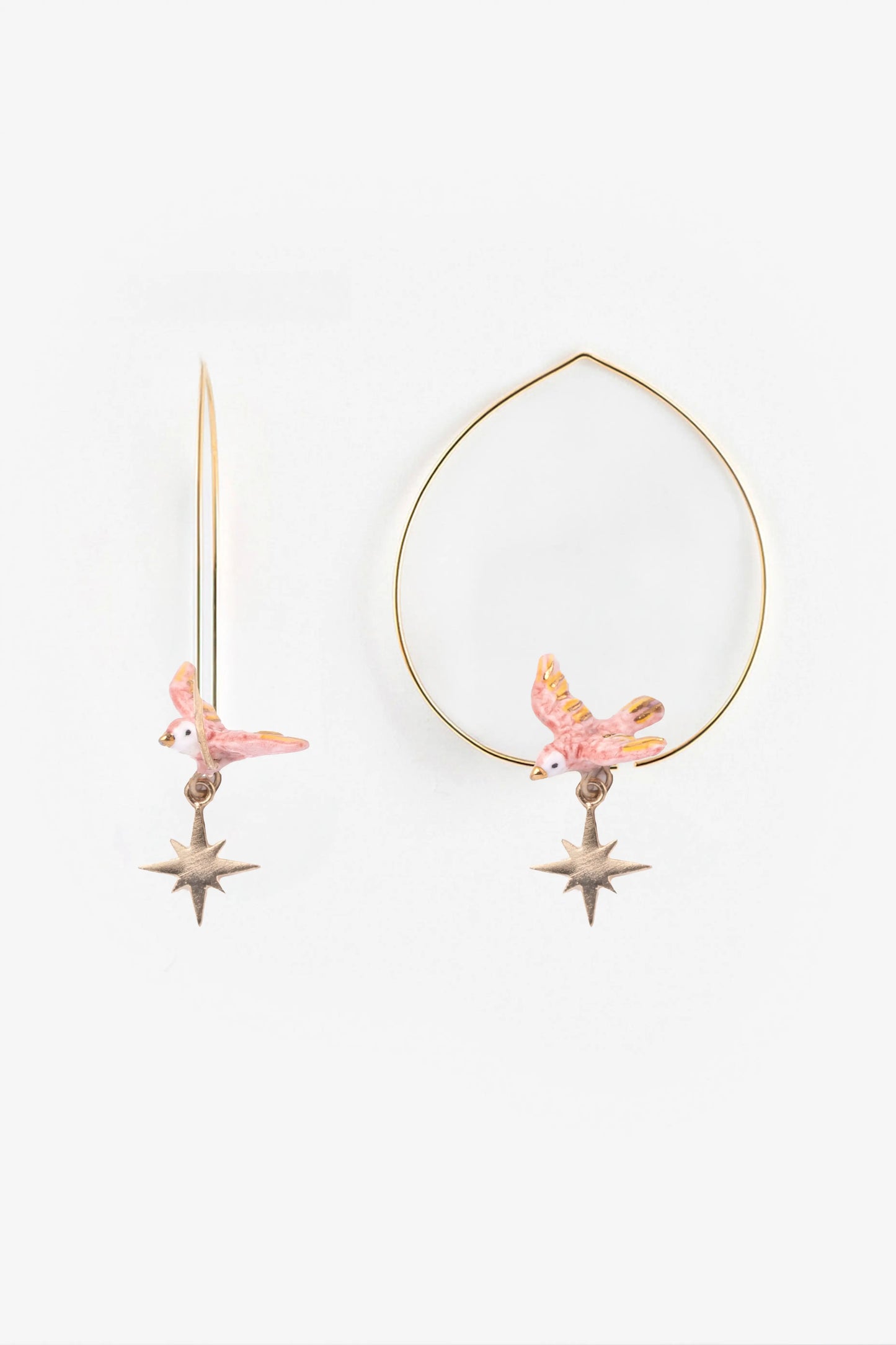 Medium-sized Creole earrings in pink dove and star