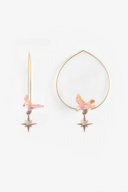 Medium-sized Creole earrings in pink dove and star