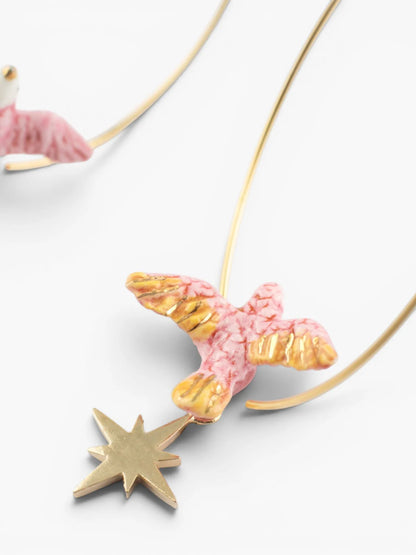 Medium-sized Creole earrings in pink dove and star