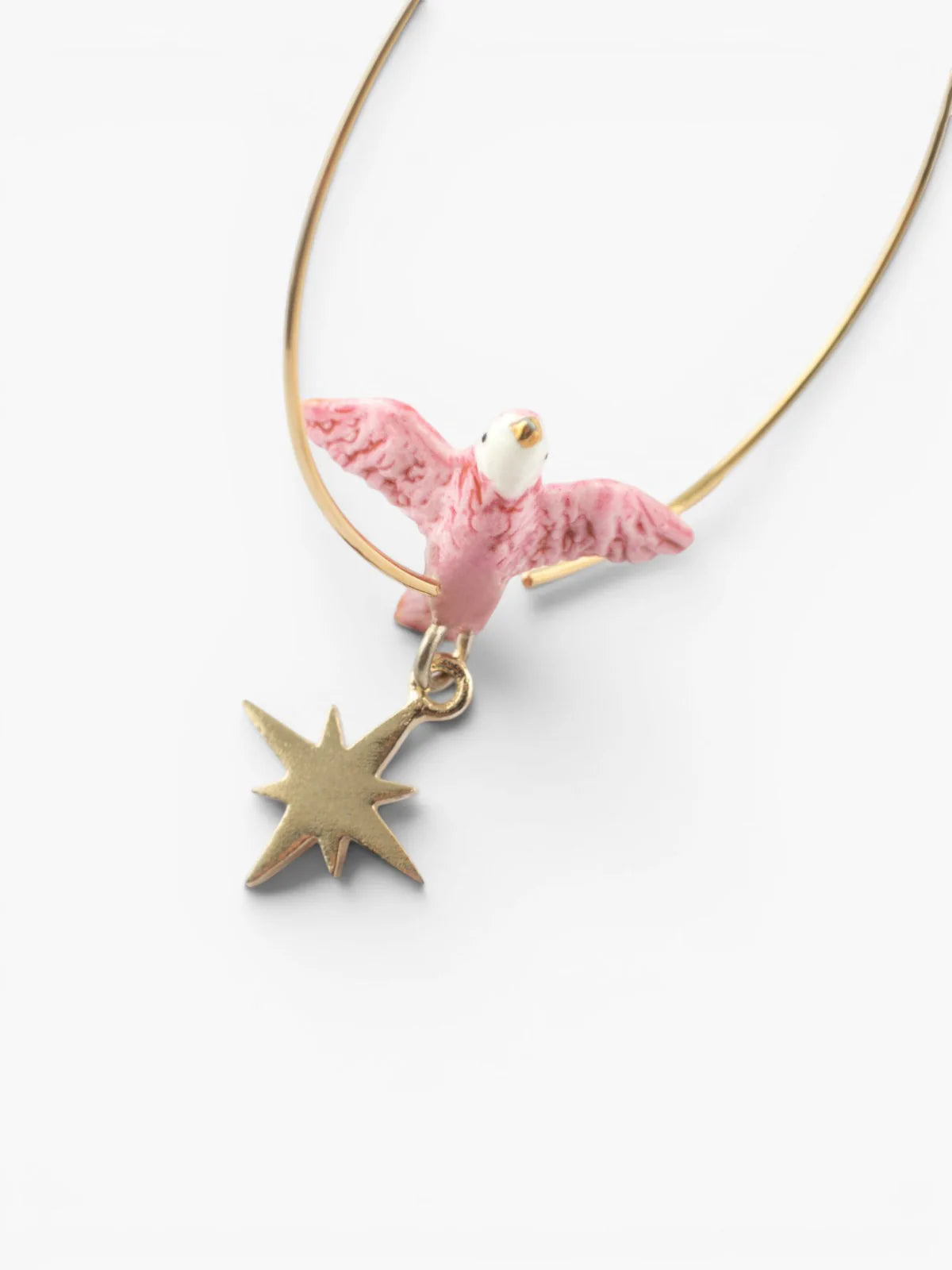 Medium-sized Creole earrings in pink dove and star