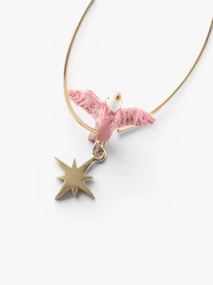 Medium-sized Creole earrings in pink dove and star