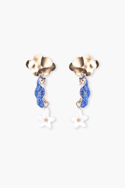 Cloud, owl and jasmine drop earrings