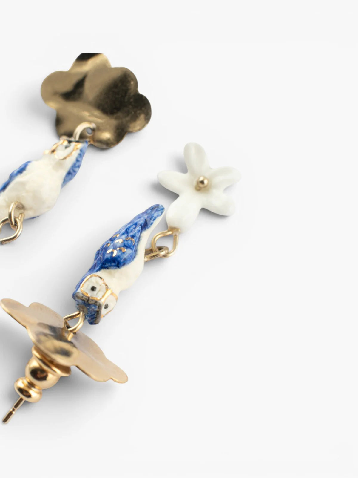 Boucles d’oreilles pendantes nuage, chouette et jasmin