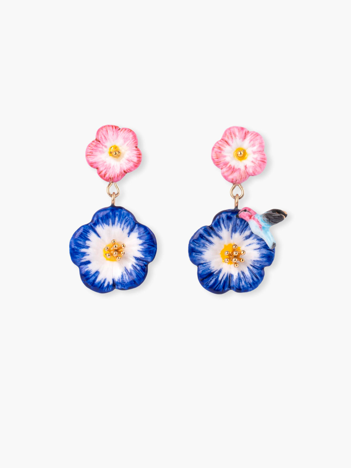 Orecchini pendenti rosa cielo e colibrì