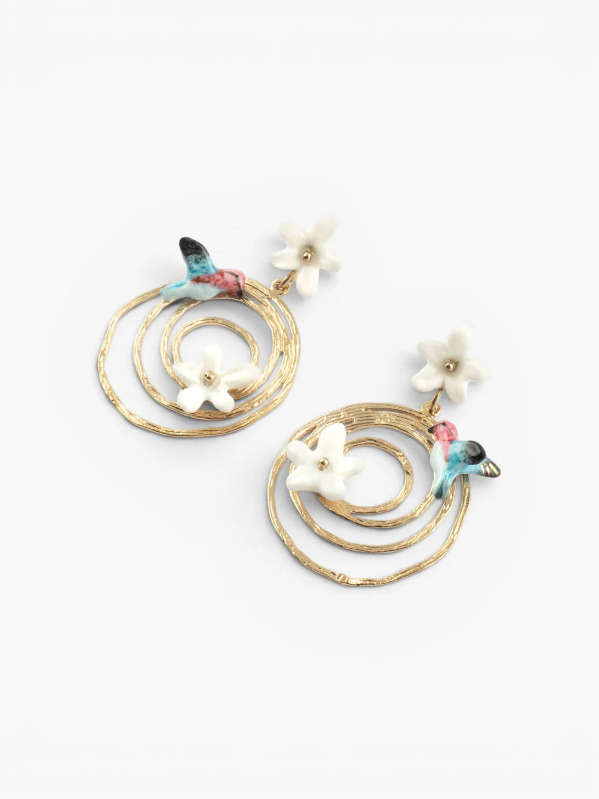 Boucles d’oreilles tourbillon jasmin et colibri