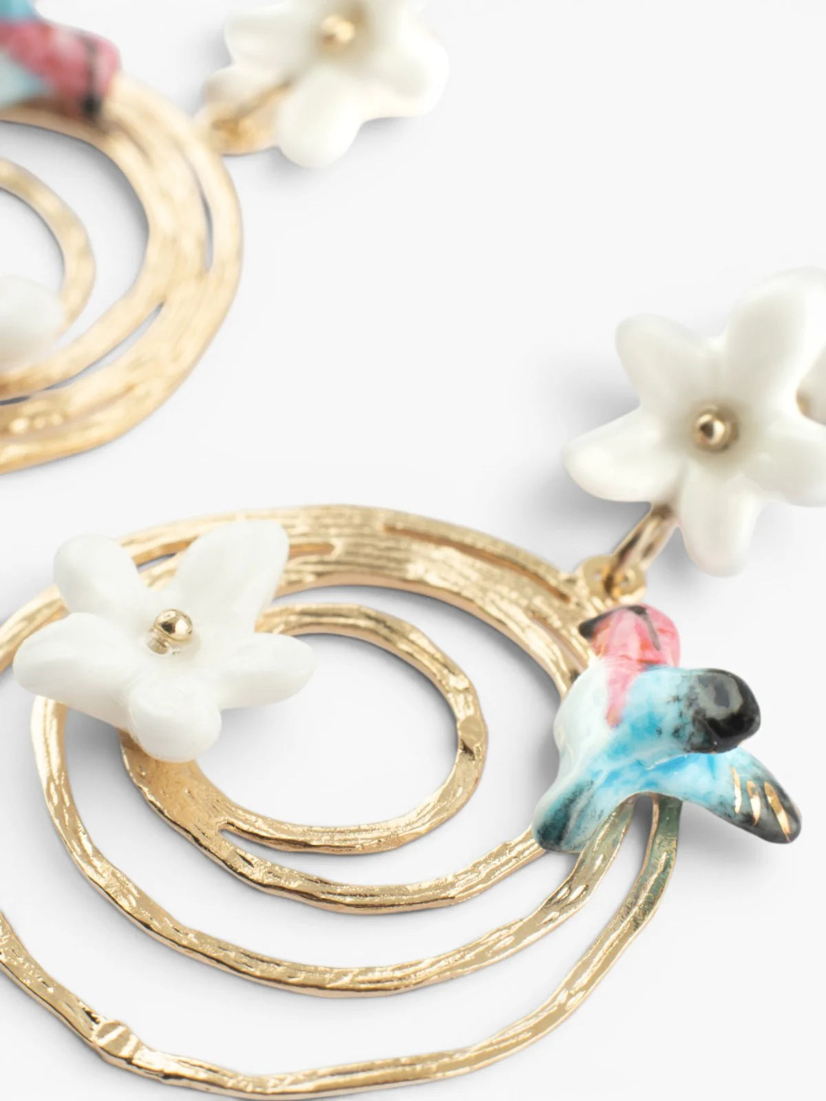 Boucles d’oreilles tourbillon jasmin et colibri