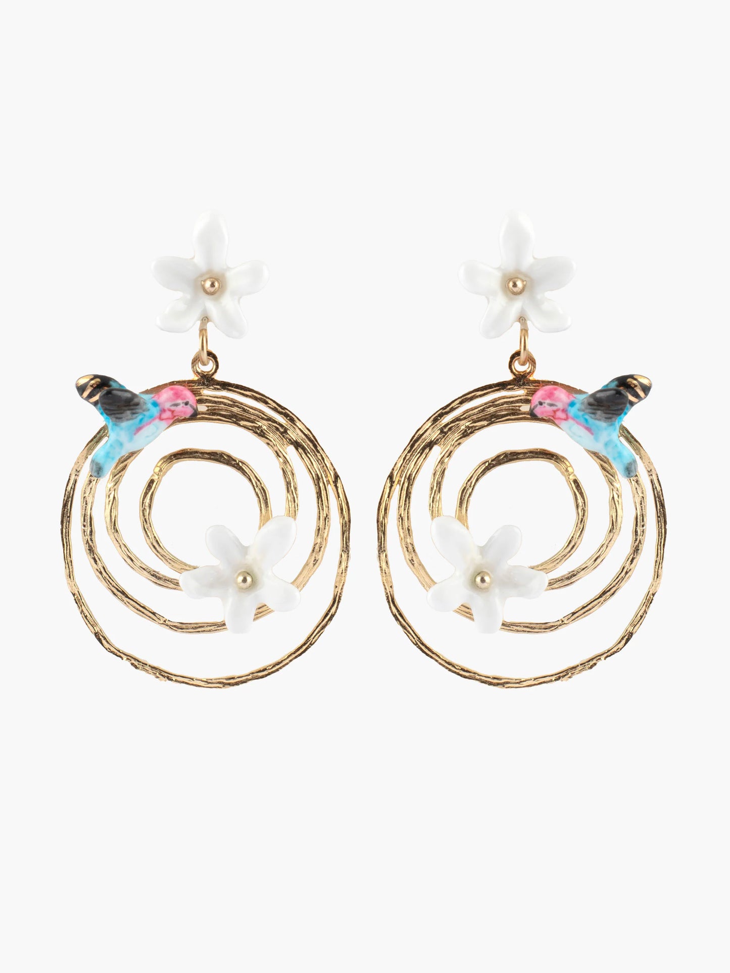Boucles d’oreilles tourbillon jasmin et colibri