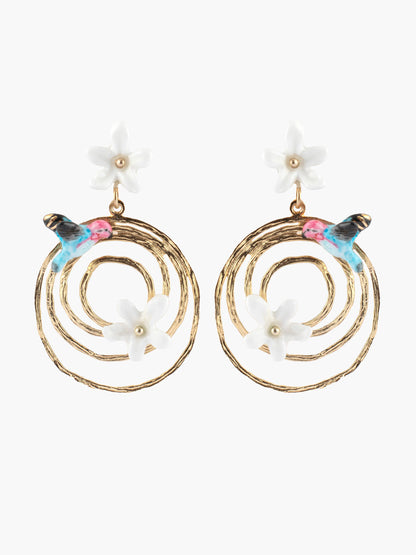 Boucles d’oreilles tourbillon jasmin et colibri