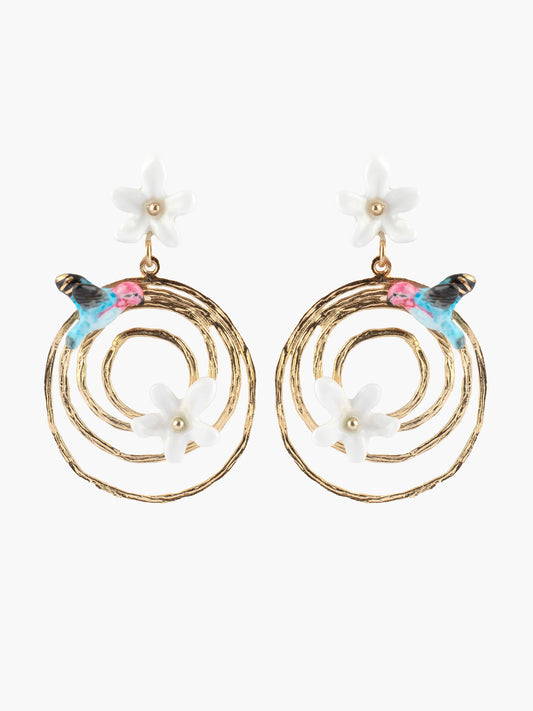 Boucles d’oreilles tourbillon jasmin et colibri