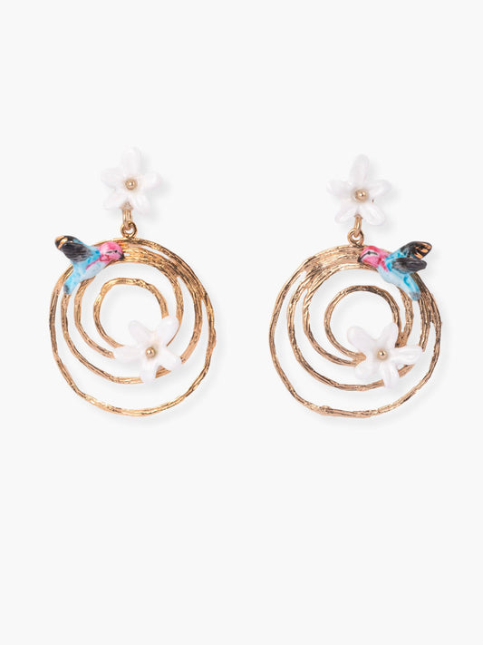 Orecchini a spirale con gelsomino e colibrì