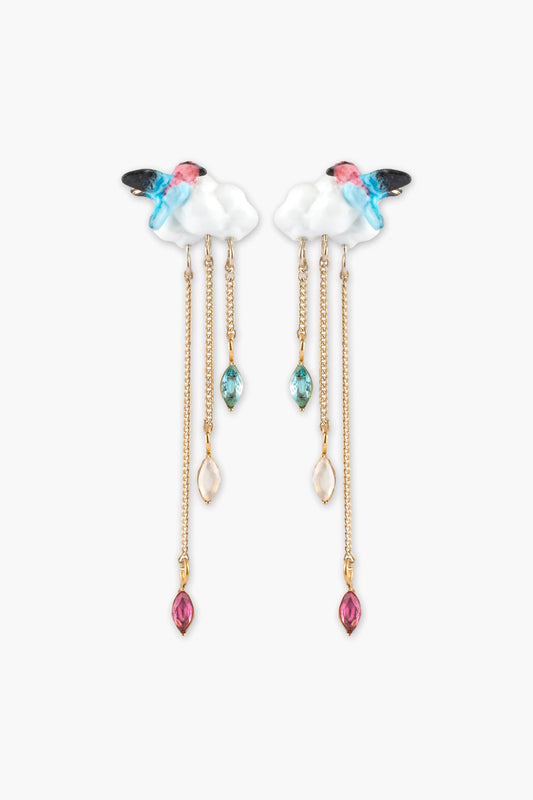 Orecchini pendenti con nuvola e colibrì