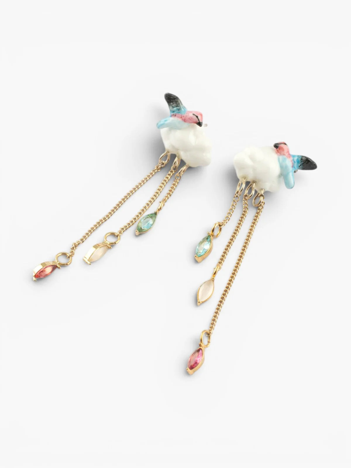 Boucles d’oreilles pendantes nuage et colibri