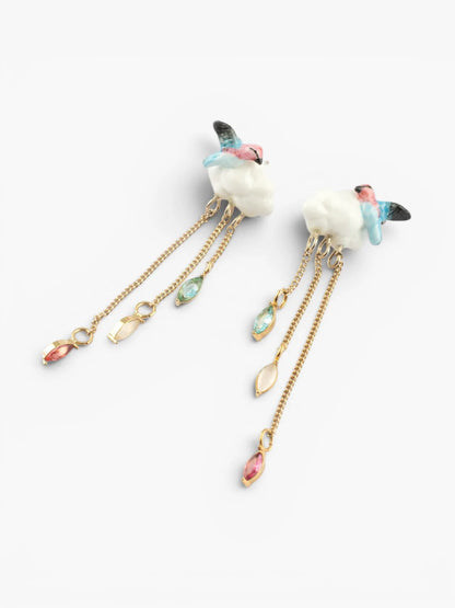 Boucles d’oreilles pendantes nuage et colibri