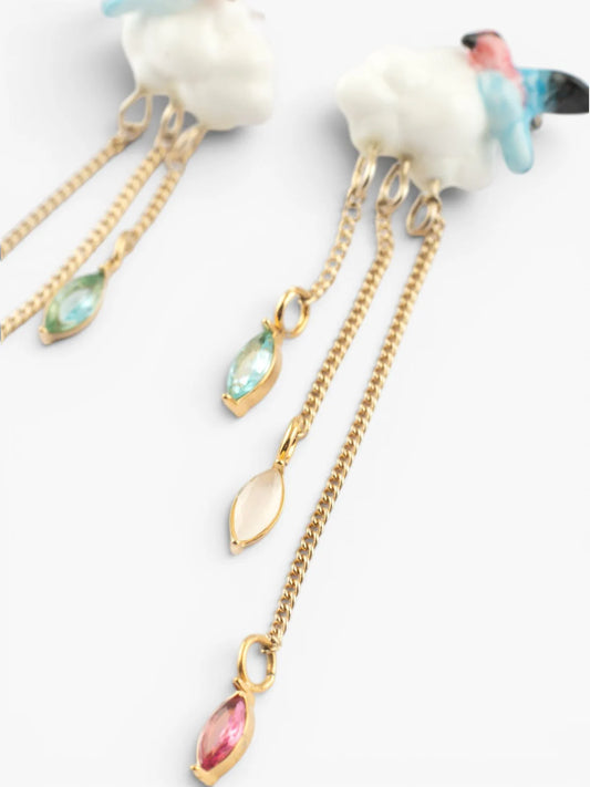 Boucles d’oreilles pendantes nuage et colibri