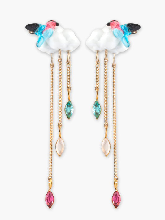 Orecchini pendenti con nuvola e colibrì