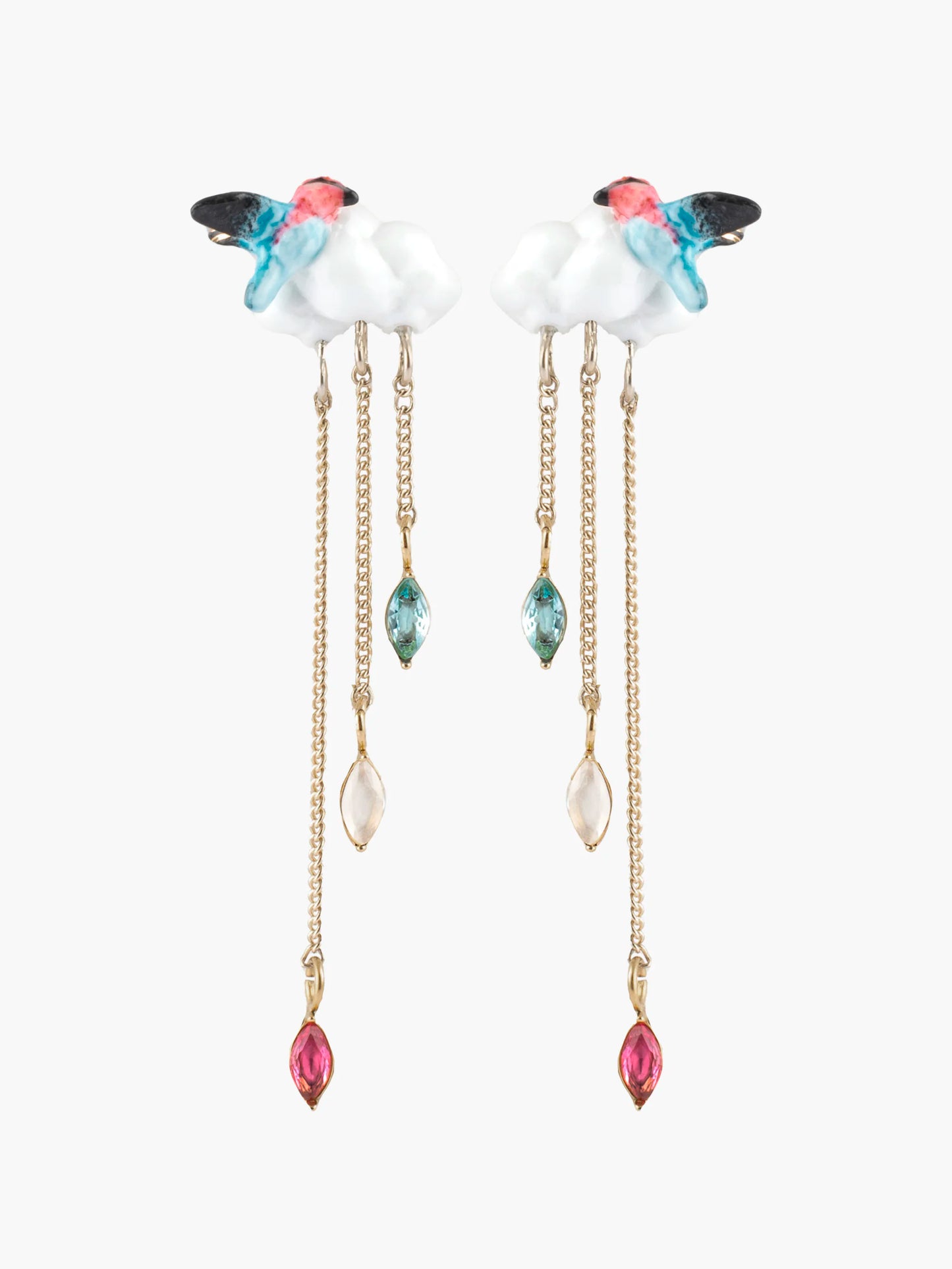 Boucles d’oreilles pendantes nuage et colibri