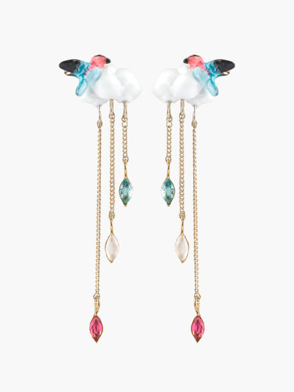 Boucles d’oreilles pendantes nuage et colibri