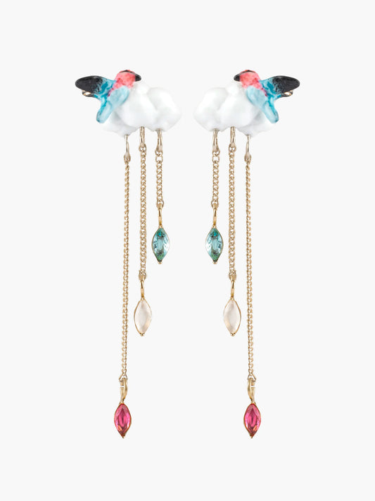 Boucles d’oreilles pendantes nuage et colibri