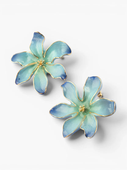Boucles d'oreilles puces - Maxi fleur céleste bleue