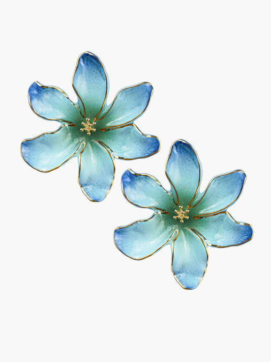 Boucles d'oreilles puces - Maxi fleur céleste bleue