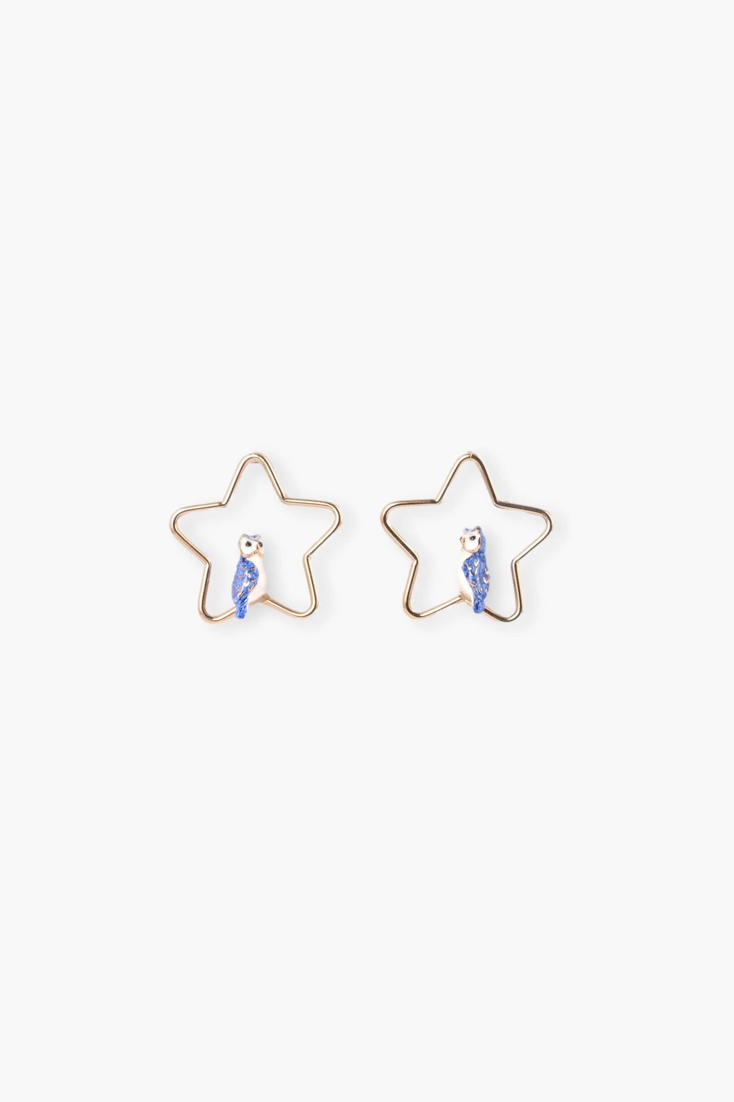 Star and blue owl hoop earrings