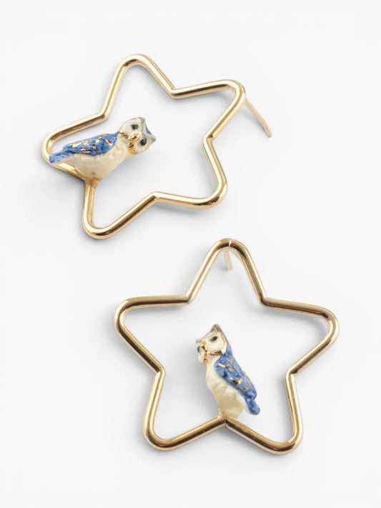 Créoles étoiles et chouette bleue