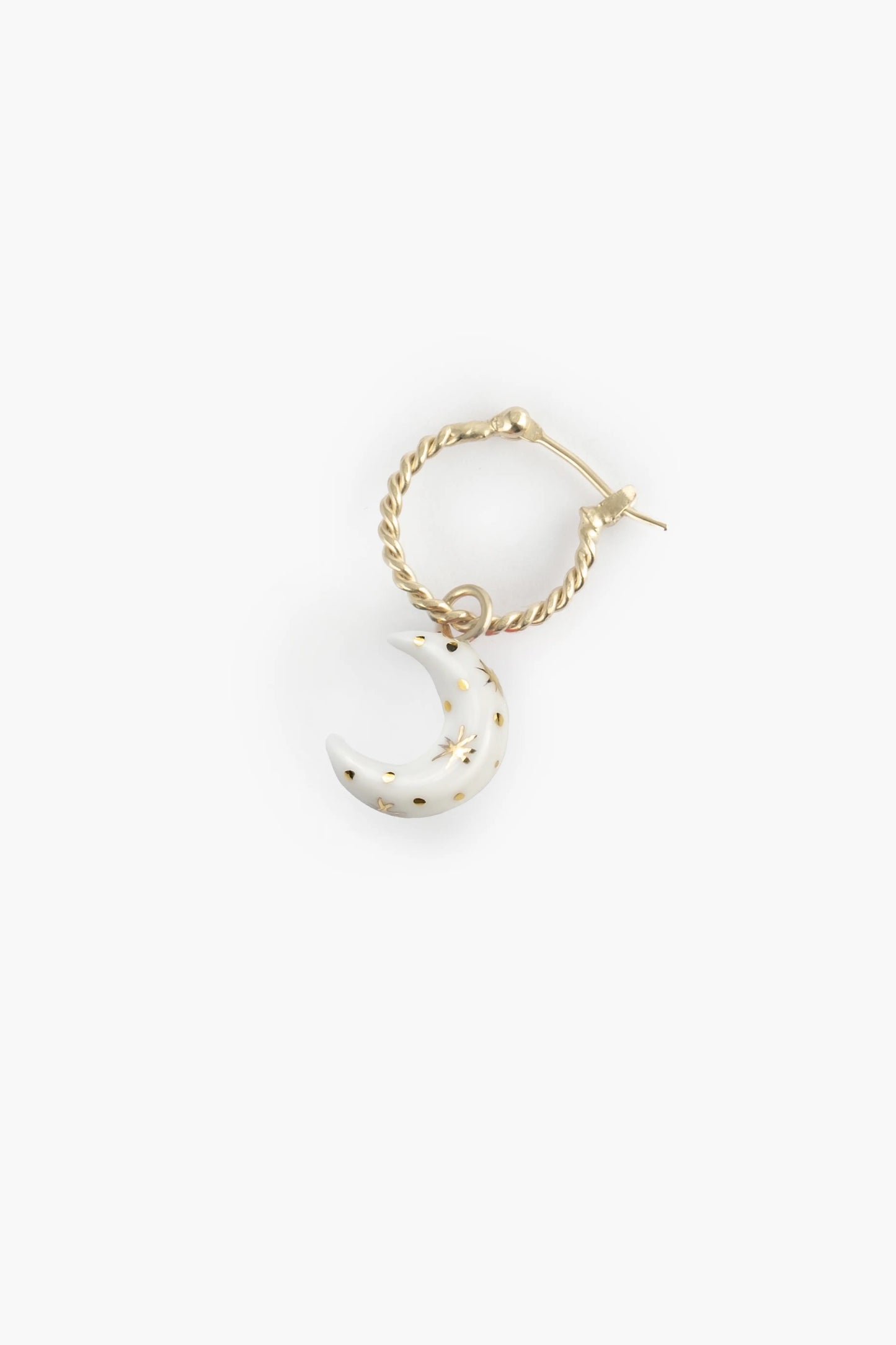 Mini white and gold moon hoop earrings - Sold individually
