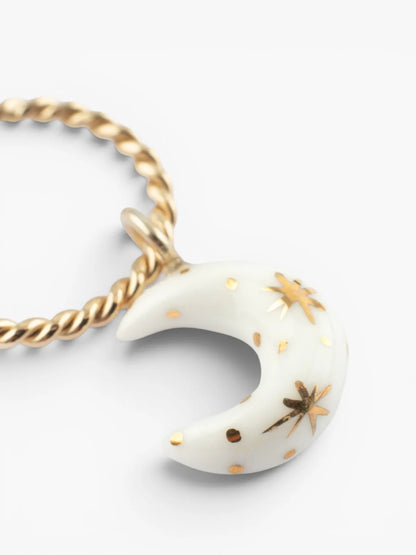 Mini white and gold moon hoop earrings - Sold individually