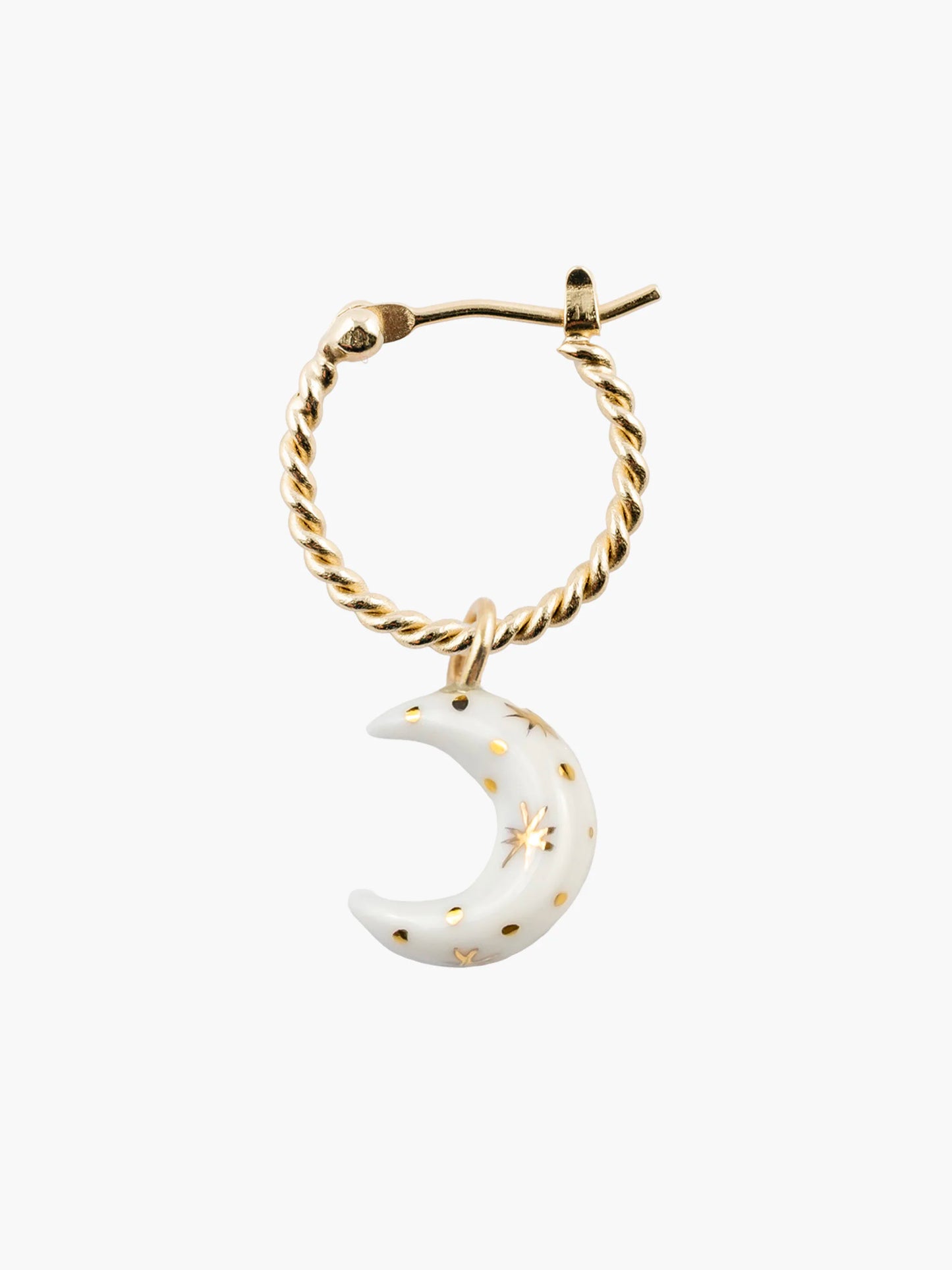 Mini white and gold moon hoop earrings - Sold individually