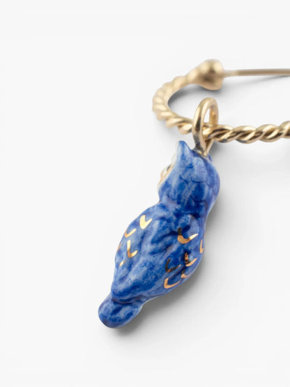 Mini créole chouette bleue et dorée - Vendue à l'unité