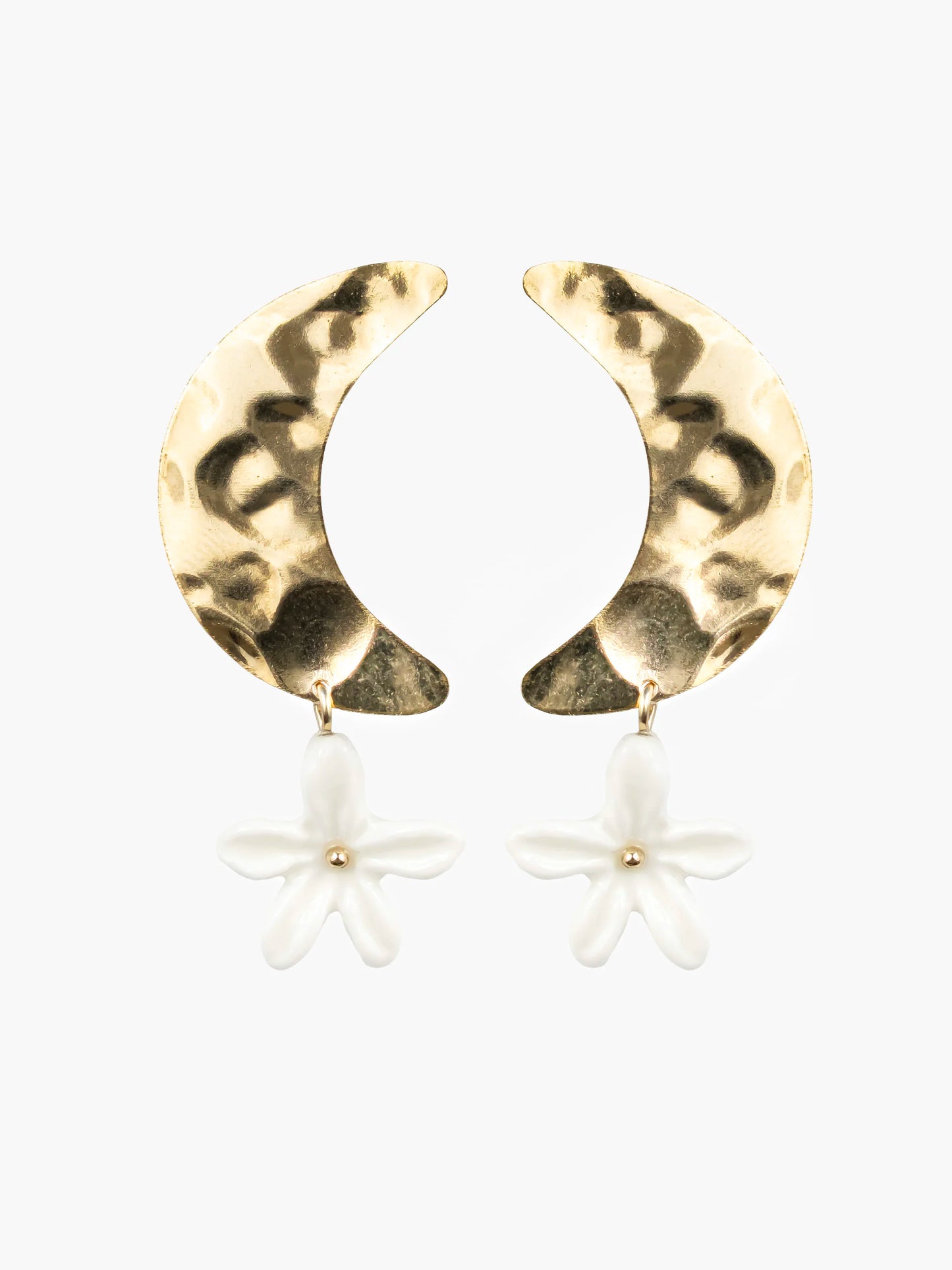 Boucles d’oreilles pendantes lune et fleur