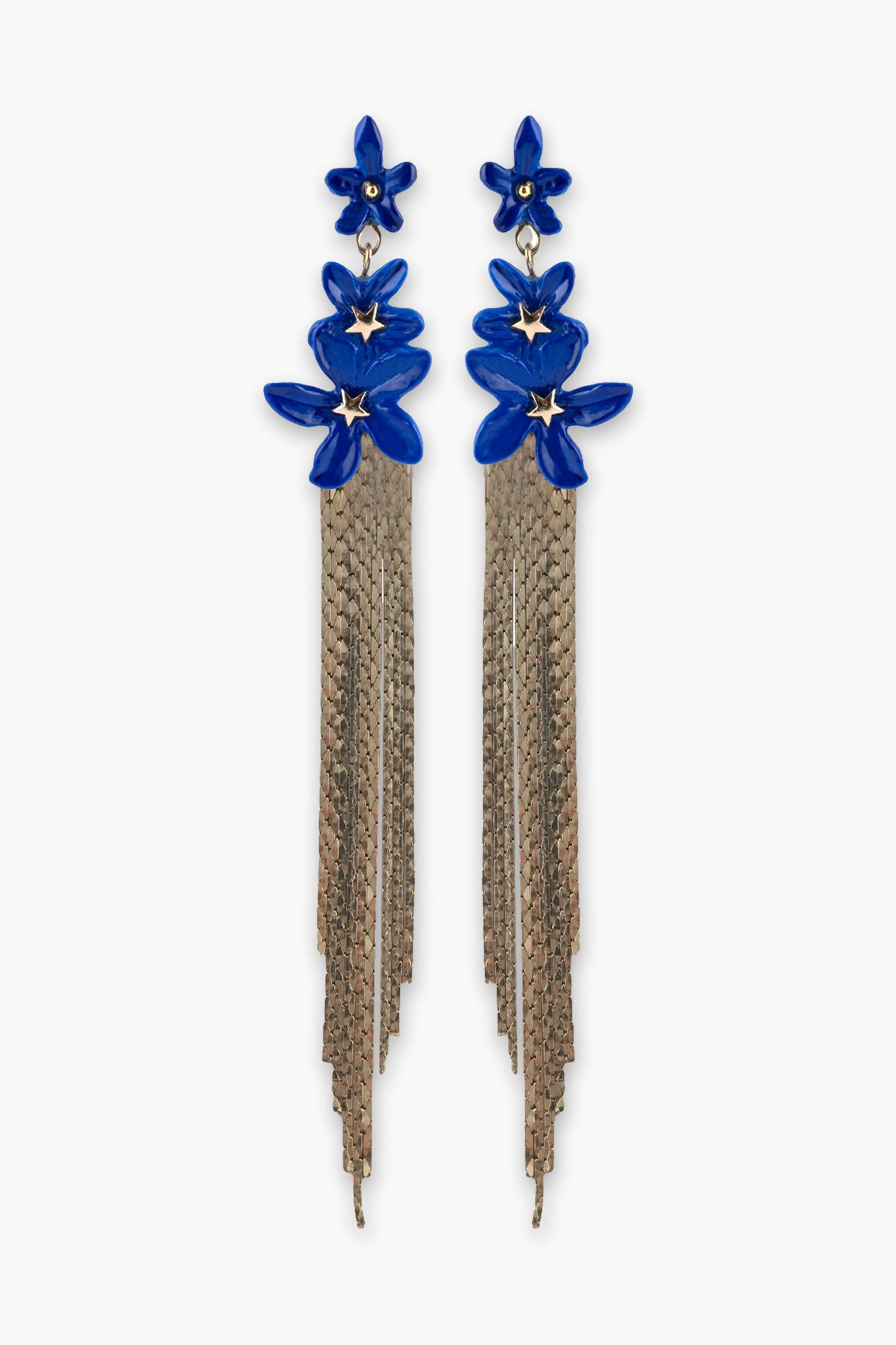 Boucles d’oreilles franges fleurs de jasmin bleue